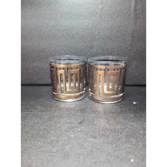 Culver Greek Key Whiskey Glasses, Barware Set of 2, Vintage Cocktail Glasses - Picture 4 of 9